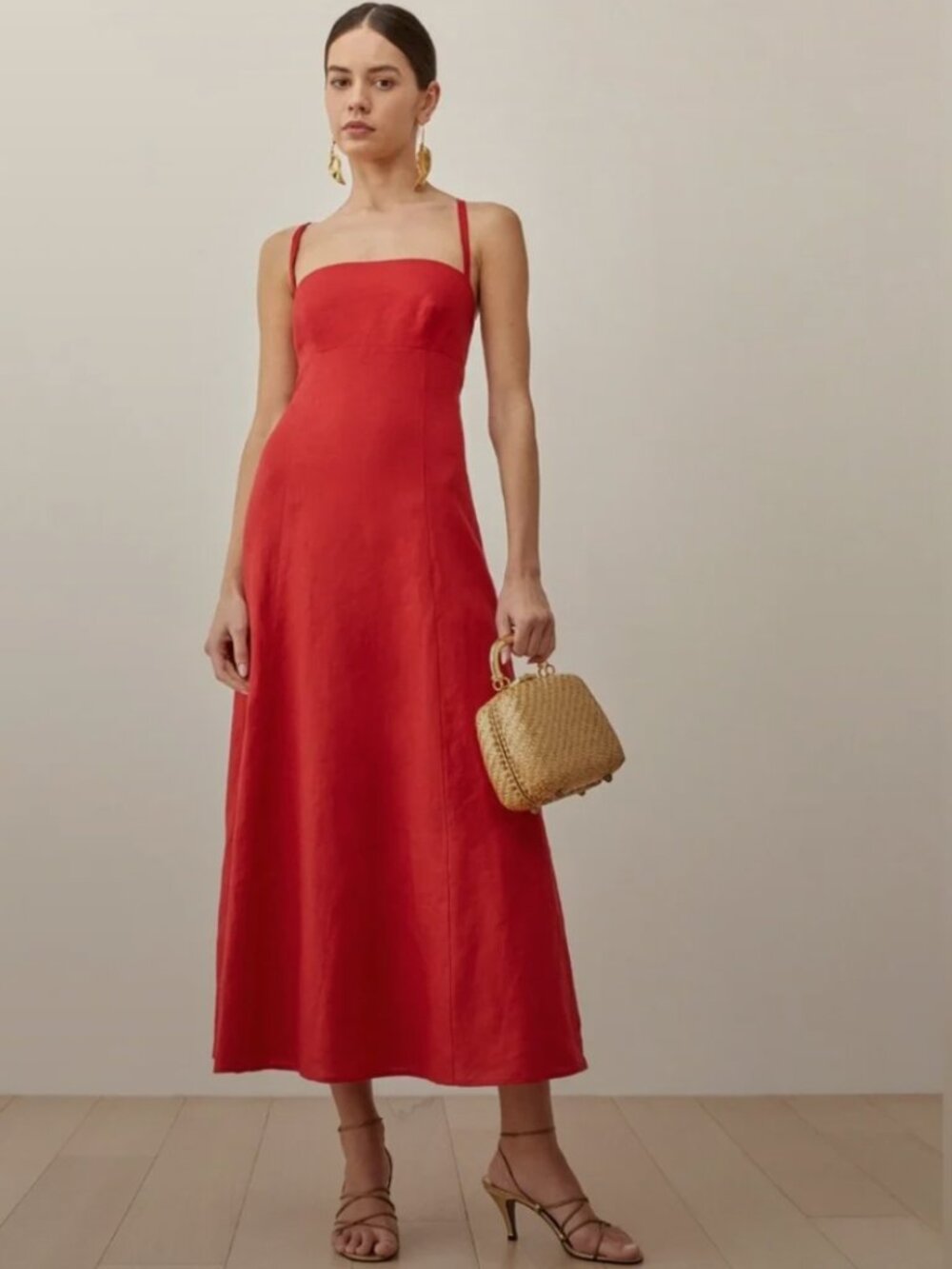 Reformation Rai Linen Red Dress Size 8